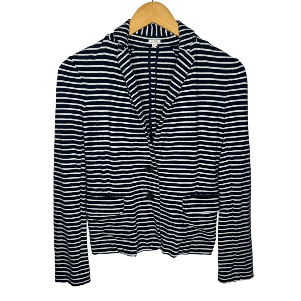 J Crew womens cotton striped preppy blazer jacket navy size XS